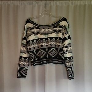 Xhilaration Geometric Off-Shoulder Sweater in Black, Gray, and Cream
